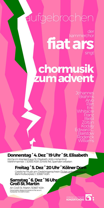 Mehrere Bögen in Pink und Rot; sie erinnern entfernt an das Segel eines Wikingerbootes; rechts sehr prominent der Schriftzug 'stark'!